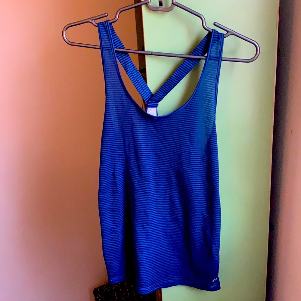 Very breathable blue striped workout tank.
